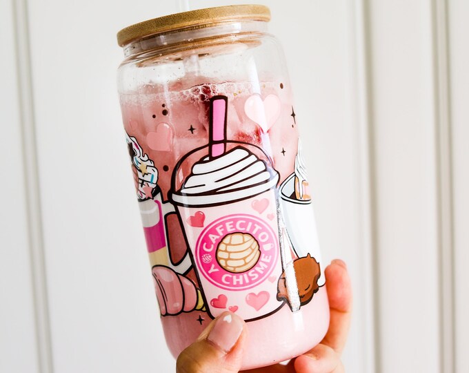 Cafecito y Chisme Tumbler, marranito Mexican Concha, Pan Dulce, Galentines gift, Cafecito y chisme cup, libbey cup, chime glass cup