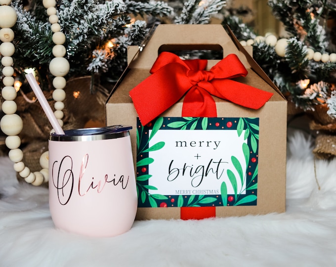 Christmas gift set, christmas gift box, Personalize Wine Tumbler gift for her | personalize Wine Glass