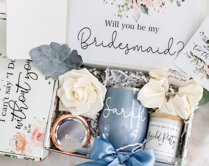 Bridesmaid Proposal Box, Personalized Bridesmaid Gift Box Set, Matron of Honor, Maid of Honor, Dusty Blue wedding, Bridesmaid proposal gift