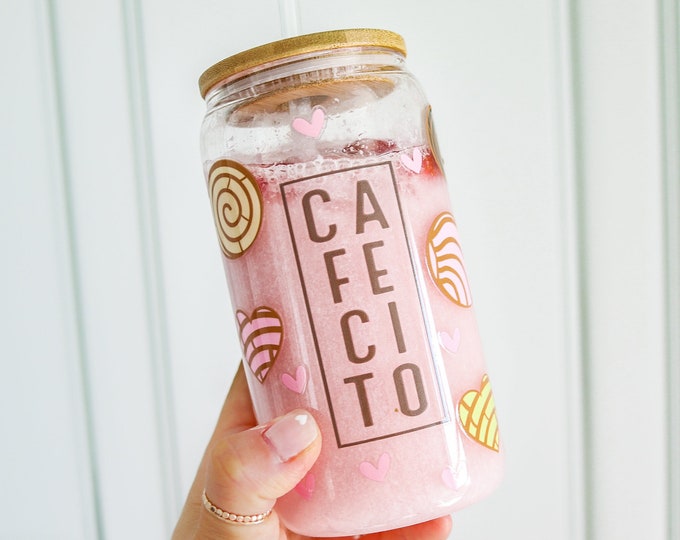 Cafecito y Chisme Tumbler, Hand Drawn Mexican Concha, Pan Dulce, Galentines gift, Cafecito y chisme cup, libbey cup, chime glass cup