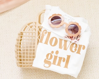 Flower Girl Proposal Set, Flower Girl basket, flower Girl shirt, Flower Girl sunglasses, neutral flower girl gift, Jelly Bag, Green wedding