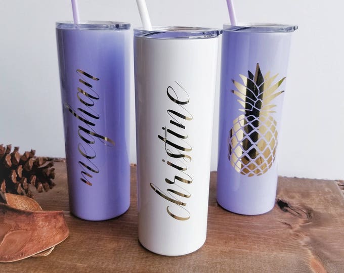Pineapple Tumbler, 20oz Skinny Stainless Steel Cup, Monogram Pineapple Cup, Custom Pineapple Gifts, Gift for Her, Custom Gift Personalized