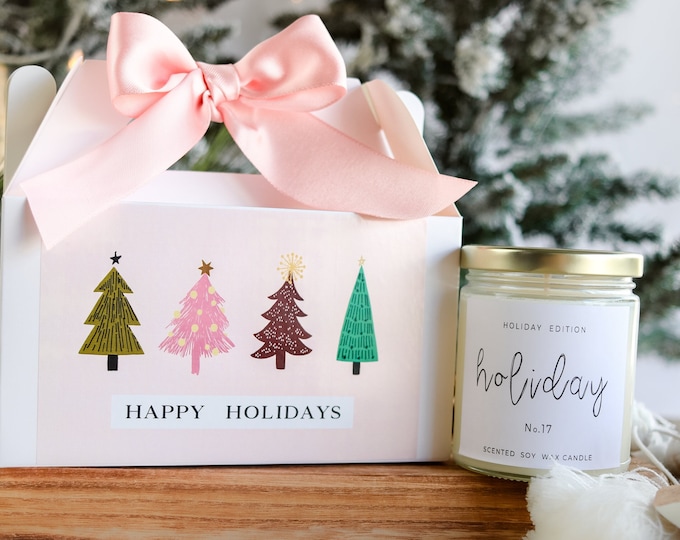 Holiday Candle Gift, Christmas Box, Boho Christmas trees Christmas gift set, candle gift, Holiday Candle gift, Christmas candle gift