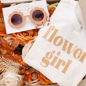 Flower girl gift for wedding day flower girl gift proposal flower girl gift toddler Flower girl Tshirt flower girl sun glasses  retro shirt