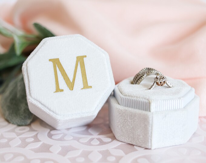 Mrs Ring Box Wedding Ring Box  Engagement Ring Box Hexagon Velvet Ring Box Engagement gift Gift for Bride Bridal Shower Gift