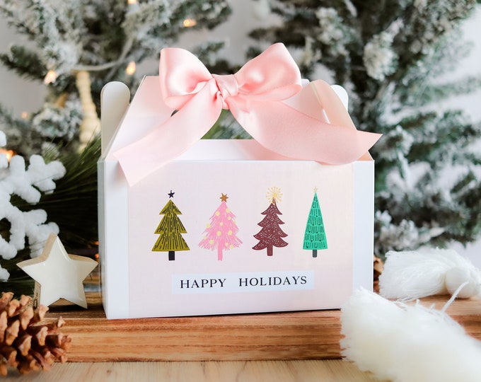 Boho Christmas gift box empty, Gable Box, Pink, Christmas, Gable box, christmas gift box for woman, Holiday gift boxes, Boho christmas tree