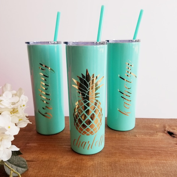 Pineapple Tumbler, 20oz gift for Her, Custom Gift Personalized Skinny Stainless Steel Cup, Monogram Pineapple Cup, Custom Pineapple Gifts