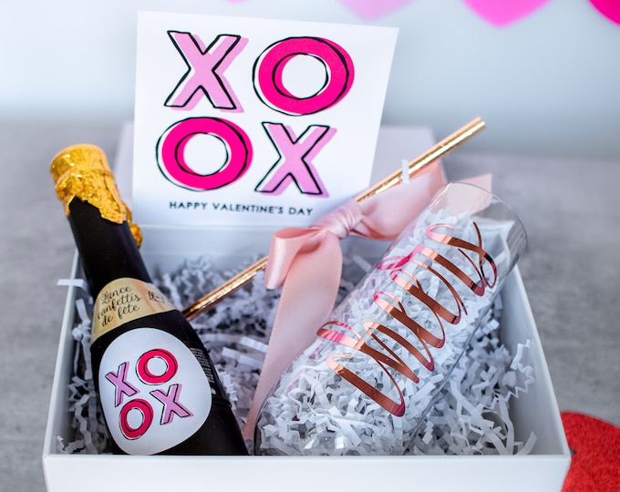 Valentines Day Gift Box Ideas Galentines Day Gift Box for Friends Pink Box Personalized Custom Name Valentines day gift