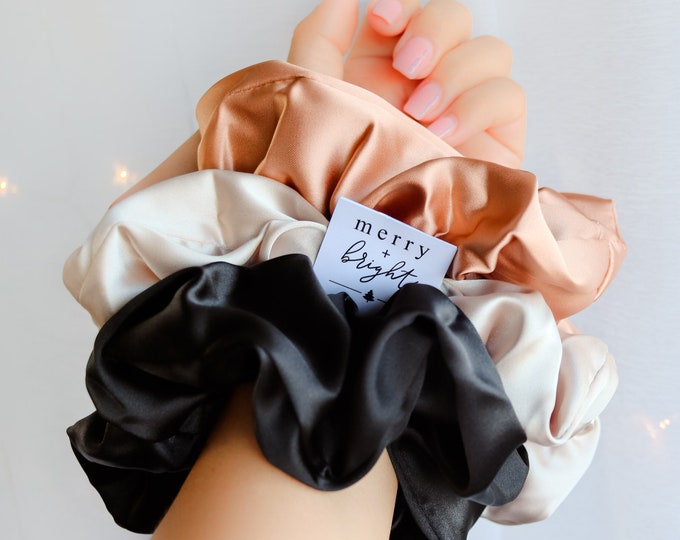 Christmas Scrunchies | Silk Satin Hair Scrunchies | Neutral Silk Scrunchies |  Silk Satin Scrunchies | Hair Ties | Christmas Gift
