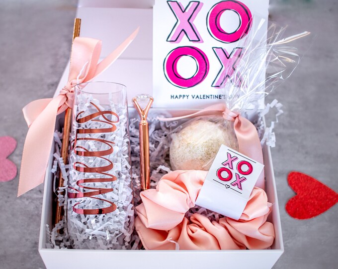 Valentines Day Gift Box Ideas Galentines Day Gift Box for Friends Pink Box Personalized Custom Name Valentines day gift