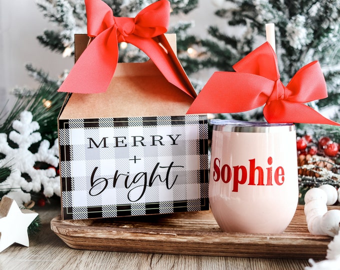 Christmas Box, Christmas gift set, Christmas gift box, Personalize Wine Tumbler gift for her personalize Wine Glass Christmas beer can glass