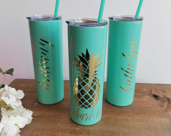 Pineapple Tumbler, Stainless Steel Cup, Monogram Pineapple Cup, Custom Pineapple Gifts, Gift for Her personalized tumbler, metallic tumbler