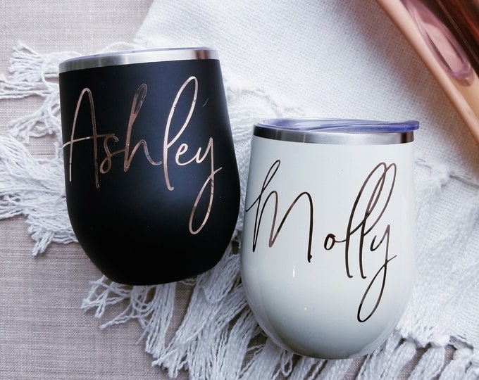 Wine tumbler, Personalized Wine Tumblers, Bridal Party Cups, Bridesmaid Cups, Team Bride, Bachelorette, Stemless Wine Cup Personalized