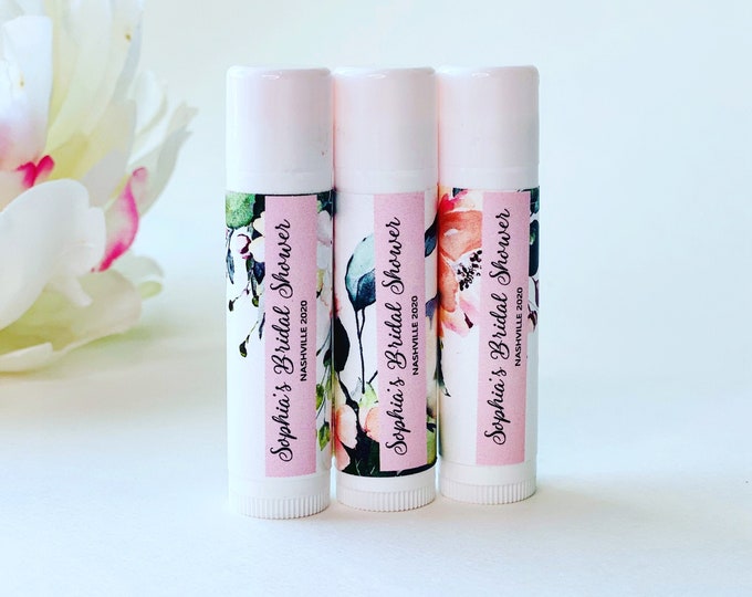 Lip Balm, inexpensive gift, Personalized Wedding Favors Unique Personalized Bridal Shower Favors Floral Lip Balm Favors Wedding Chapstick