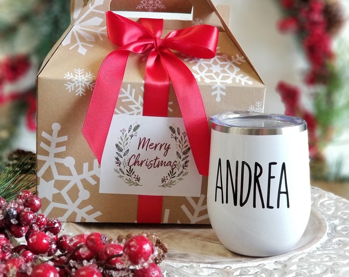 Christmas gift set, christmas gift box, Personalize Wine Tumbler gift for her | personalize Wine Glass