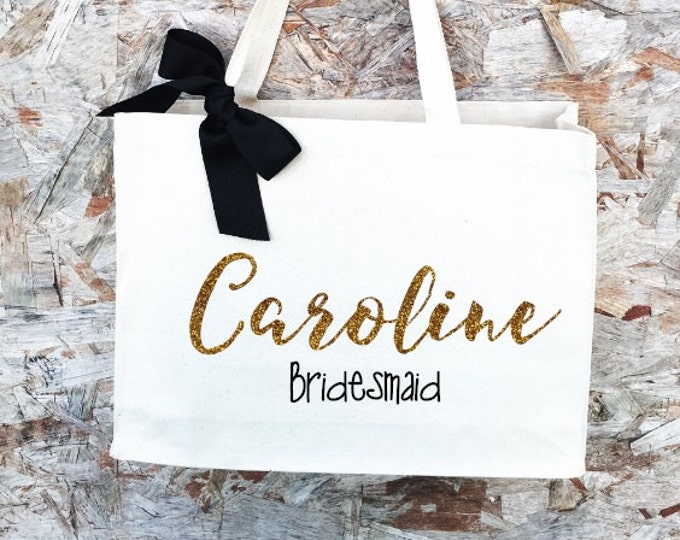 1 Bridesmaid Tote. Bridesmaid Bag. Personalized Tote. Personalized Name Tote. Wedding Day Tote. Bridal Tote. Bride Bag.
