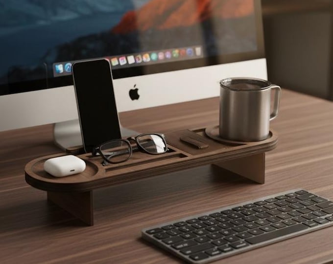 Desk Organizer Shelf with Phone Stand | Wooden Monitor Riser Tray | Aesthetic Desk Setup Organizer Office Desk Storage | Work From Home Gift