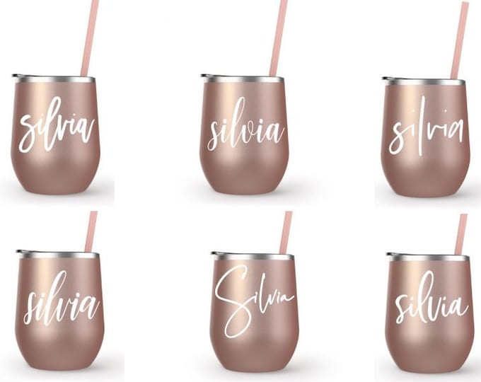 Personalized Wine Tumblers 1 Wine tumbler, Bridal Party Cups, Bridesmaid Cups, Team Bride, Bachelorette Stemless Wine Cup rose gold wine cup