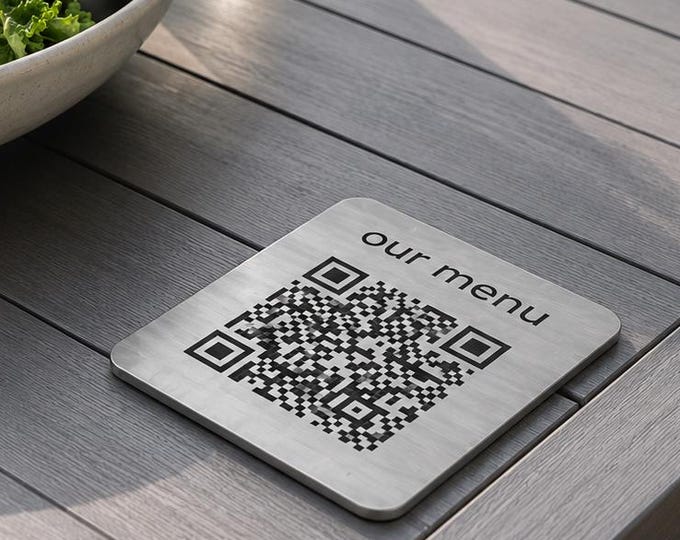 QR code Contactless Menu for Restaurant, Hotel, Bar, Instagram, Facebook, Google Reviews QR Code, Personalized Engraved QR Code Plaque,