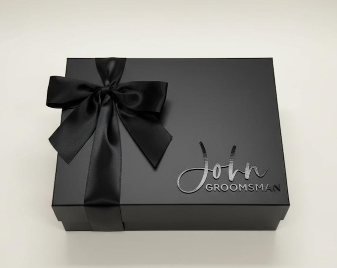 Black Personalized Magnetic Box for Men, 3D Acrylic Name, Modern Luxury Packaging, Empty Male Gift Box, Husband Keepsake, Groomsmen Box