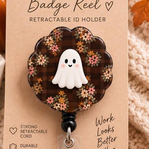 Portatarjetas retráctil personalizado - Portatarjetas de identificación con iniciales personalizadas para enfermeras y maestras - Diseños de Halloween y otoño