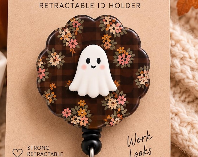 Personalized Retractable Badge Reel - Custom Initial ID Holder for Nurses, Teachers - Halloween & Fall Designs