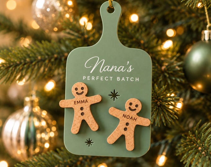 Personalized Nana’s Perfect Batch Ornament, Acrylic Gingerbread Design with Grandkids’ Names
