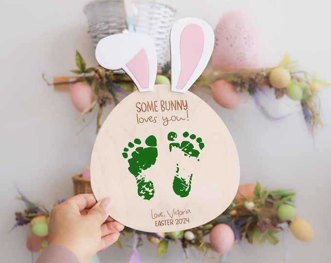First Easter Craft Bunny Footprint Keepsake Board For Baby's First Easter My First Easter Board  Easter gift Easter Footprint Bunny Board My