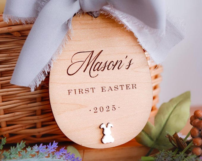Baby First Easter Basket Name Tag Bunny Personalized First Easter Gift Easter Bunny Gift for Kid Easter Gift Idea Tag Baby Easter Basket Tag