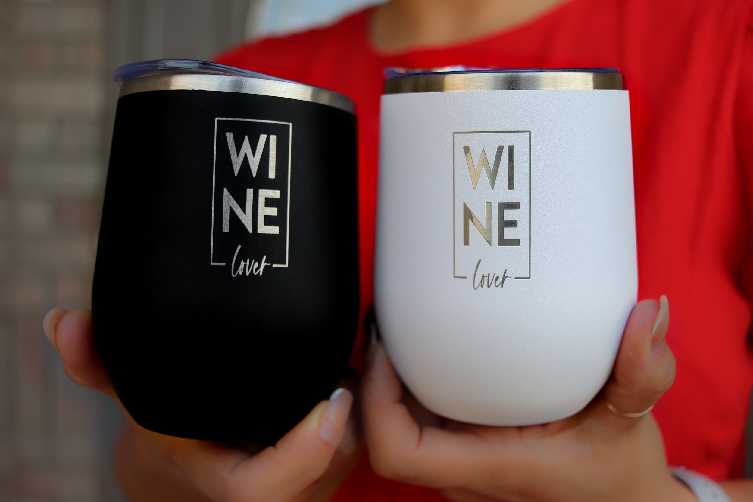 Engraved Stainless Steel Wine Tumblers - Set of 2 Wine Lover Gift - Home Wet Bar