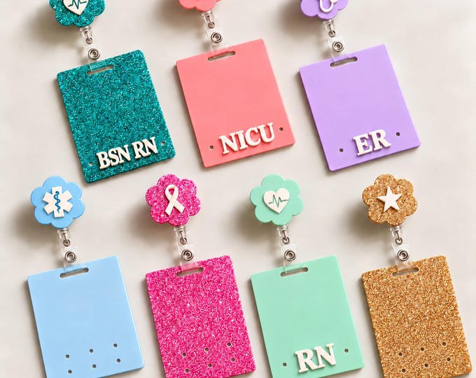 Personalized Nurse Badge Buddy with Pin Holes - Custom Job Title Badge Holder for RN BSN Nicu ER Hospital Pin Display