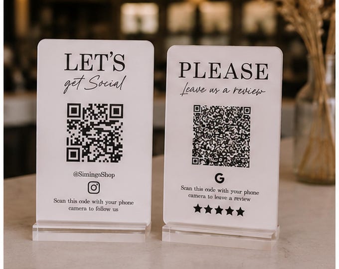 Custom QR Code Sign for Business, Google Review Sign, Social Media QR Code, Scan to Pay, Website Menu Instagram Counter Sign