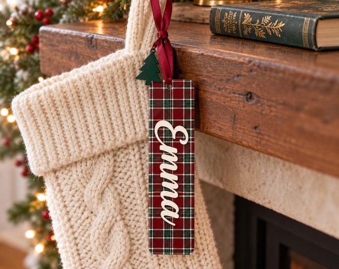 Stocking Name Tag and bookmark, Christmas bookmark.
