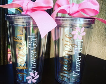 Flower Girl Personalized Tumbler, Flower Girl Gift, Flower Girl Cup, Flower Girl Tumbler, Bridal Party Tumblers. ONE TUMBLER