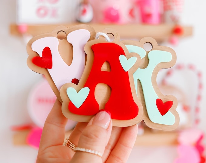 Heart Letter Tag, Letter Heart Tag, Retro Letters, name tag,  Trendy valentines gift, Tag for boys, tag for kids