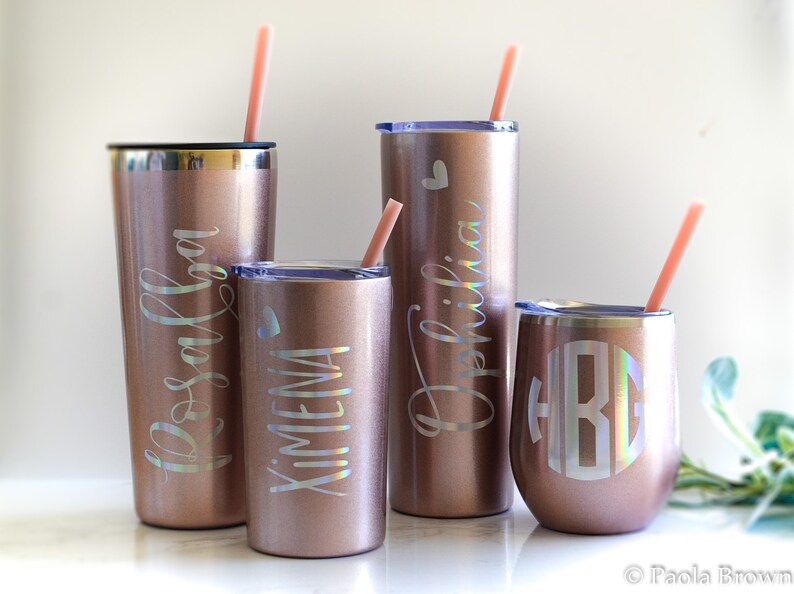 Rose Gold Tumbler Rose Gold Custom Gift Bridesmaid Gift Etsy