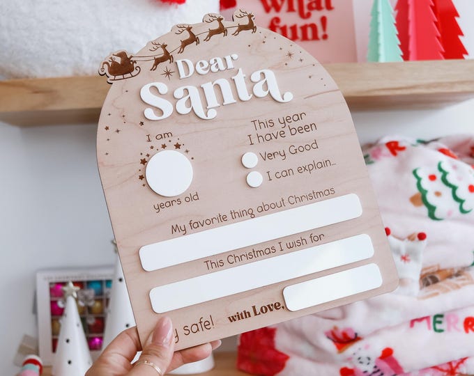 Dear Santa Board, Letter to Santa Board, Kids Christmas List Sign, Dry Erase Christmas Eve Sign, Dear Santa Wish List, Kids Christmas Letter