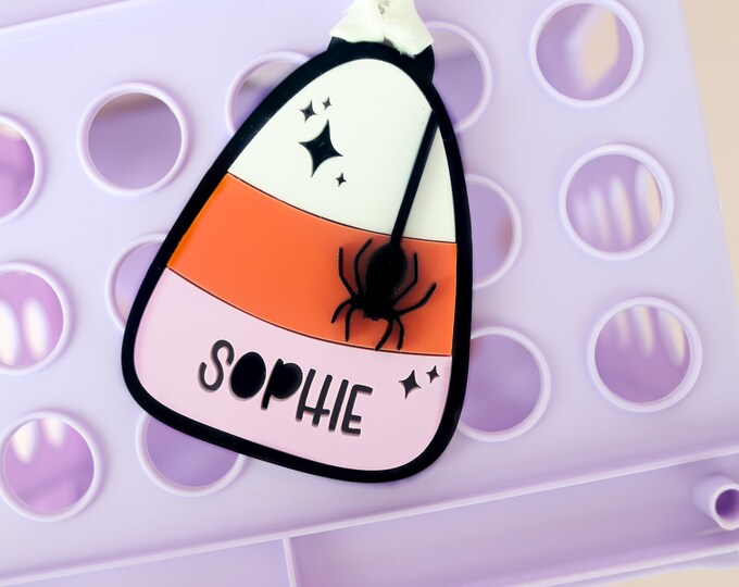 Halloween Basket Tag, Candy Corn Basket Tag, Acrylic 3D Candy Corn Tag, Personalized Boo Basket Tag, Custom Halloween Tag, Spooky Season Tag