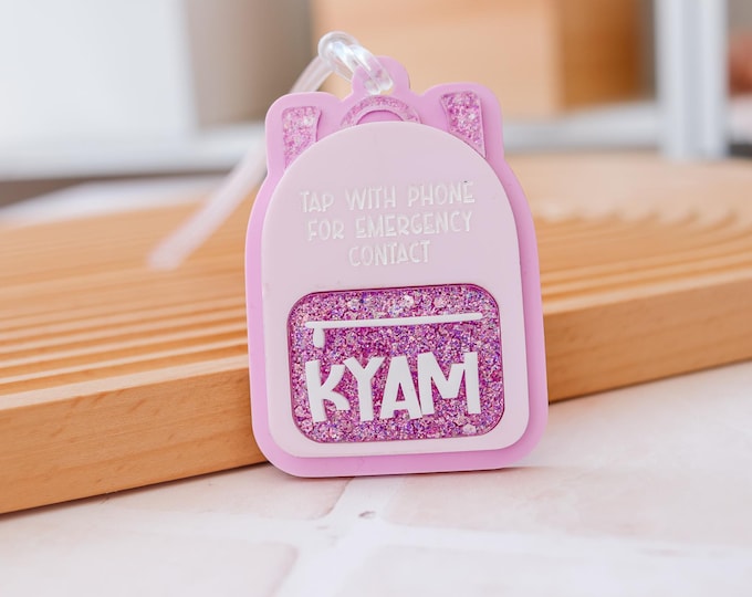 Emergency contact backpack tag, NFC tag, Tap bag tag, special needs, scan tag,  safety, school name tag, NFC backpack tag, Kids Luggage Tag