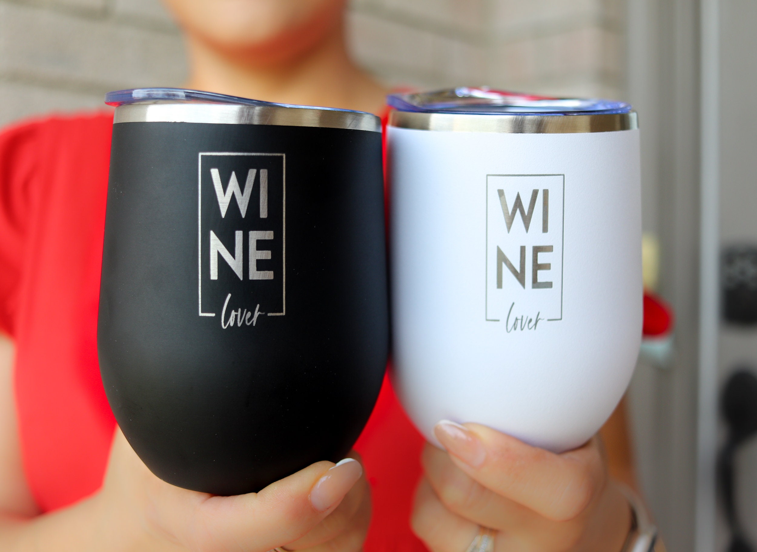 Engraved Stainless Steel Wine Tumblers - Set of 2 Wine Lover Gift - Home Wet Bar