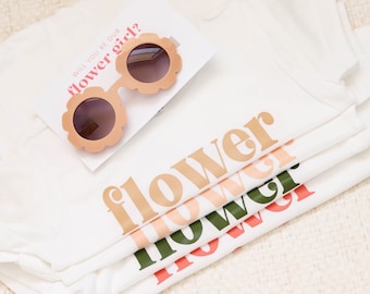 Boho Flower Girl Set, Flower Girl shirt and sunglasses set, jr bridesmaid set, petal girl gift, ring girl,