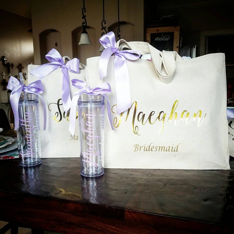 Flower Girl set, tote bag and tumbler set Tote and tumbler set, bridesmaid gift, flower girl gift set, Junior bridesmaid set, no box image 4