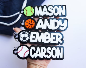 Personalized Basketball Bag Name, Backpack Tag Bag Tag, Custom Name Hockey Player Name Tag, Personalized Soccer Keychain Sport Keychain Golf