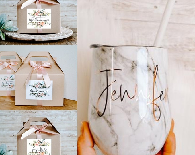 Bridesmaid Proposal Gift Box | Bachelorette party | Wine Glass, i couldn't say i do without you Personalized Steel Wine Tumbler