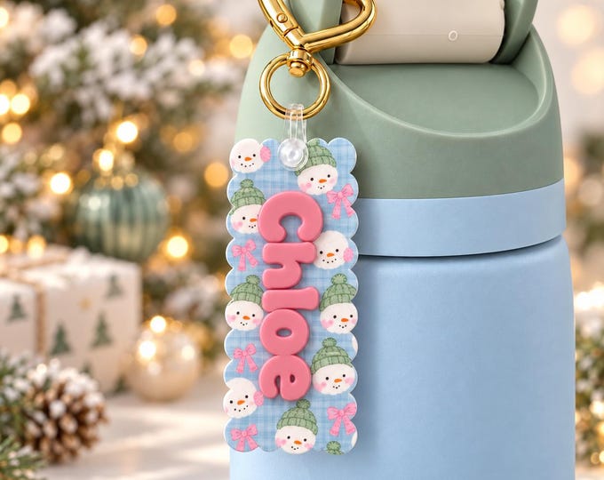 Personalized Christmas Name Tag for Owala Bottles & Backpacks, Scalloped Acrylic Keychain, Holiday Patterns