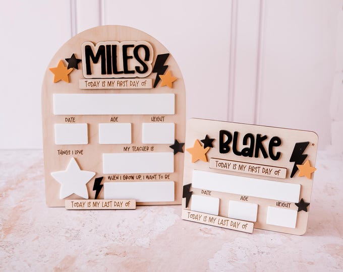 Personalized First Day of School Sign Boy | First & Last Day School Board | Lightning Bolt School Sign | Wood Acrylic Cool Boy | Modern boy
