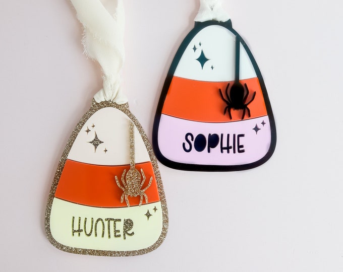 Halloween Basket Tag, Candy Corn Basket Tag, Acrylic 3D Candy Corn Tag, Personalized Boo Basket Tag, Custom Halloween Tag, Spooky Season Tag