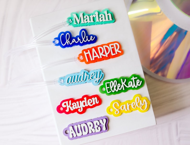 Custom Name Water Bottle Tag, Backpack Name Tag, Lunch Bag Tag, Diaper Bag Tag, Kids Personalized Bottle tag, School Name Label for bottle Bild 1