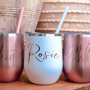 Rose gold Wine tumbler, custom wine glasses, personalize wine glasses, wine glass, wine gift, bridesmaid proposal, bridesmaid gift, wine cup image 3