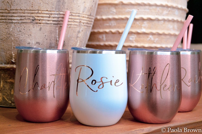 Rose gold Wine tumbler, custom wine glasses, personalize wine glasses, wine glass, wine gift, bridesmaid proposal, bridesmaid gift, wine cup image 3